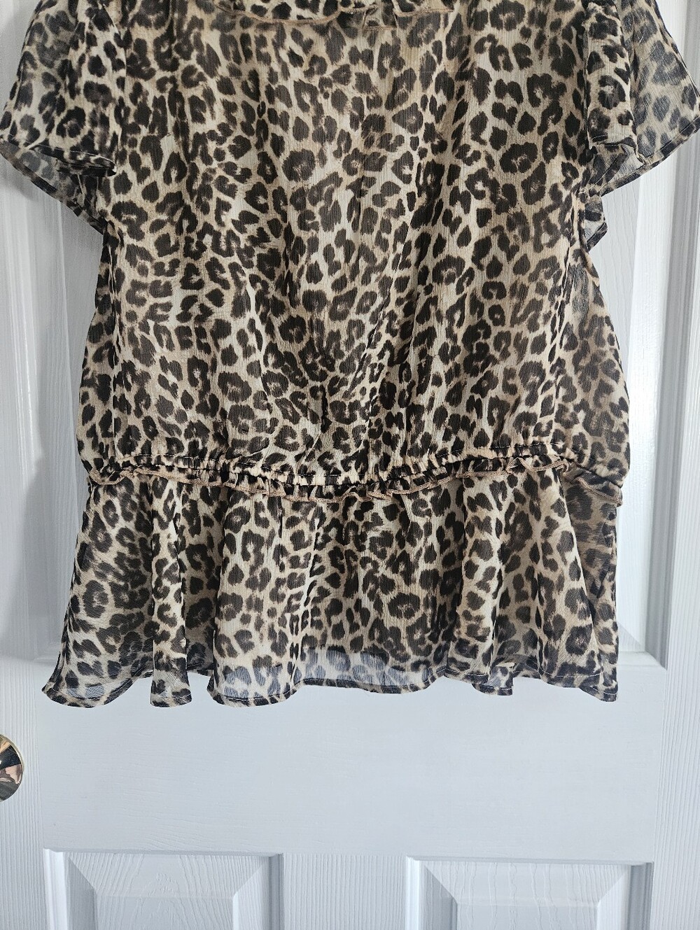 NWT AE American Eagle V-Neck Chiffon Babydoll Blouse- Leopard - Picture 7 of 9